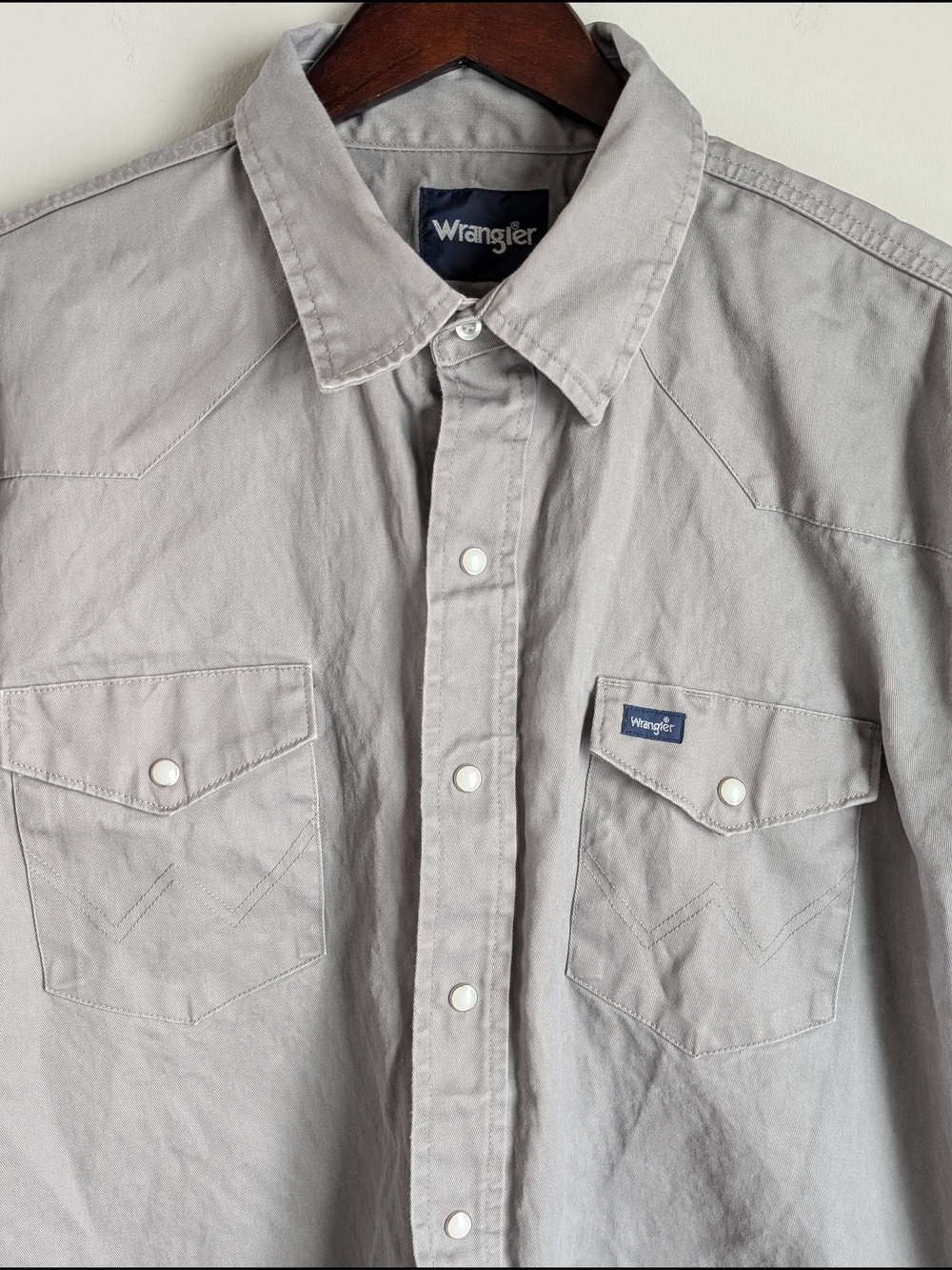 Wrangler Shirt XXL Pearl Snap Gray Cowboy Cut Western Firm Finish Work MS721SL